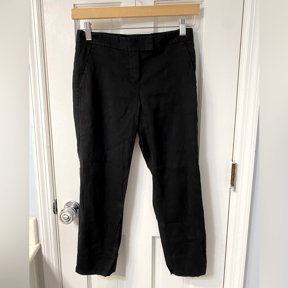 Theory Ibbey C Crop Trousers, 00, Black Linen Blend